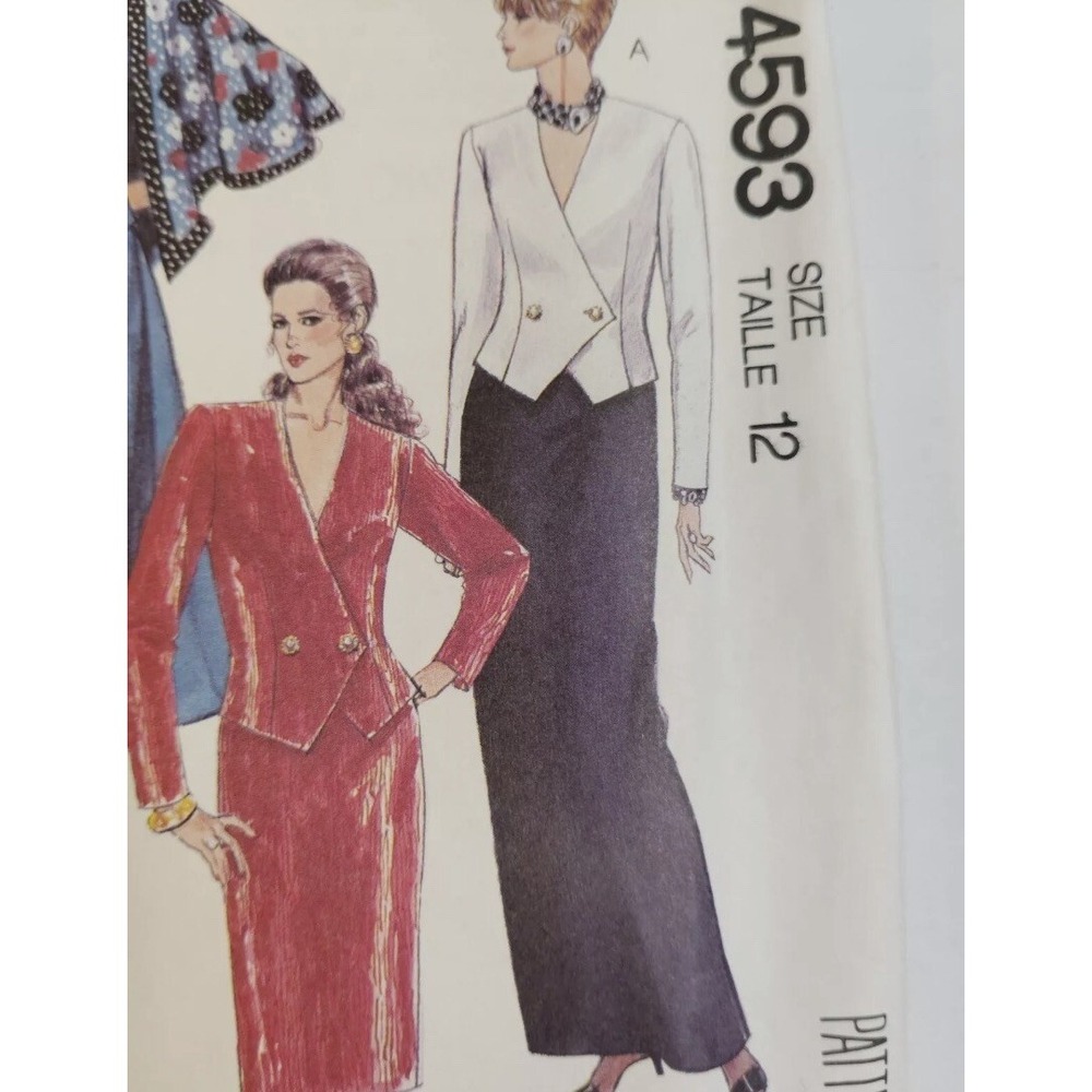 McCalls 4593 Sewing Pattern Vintage 1980s Skirt Jacket Dress Size 12 Cut